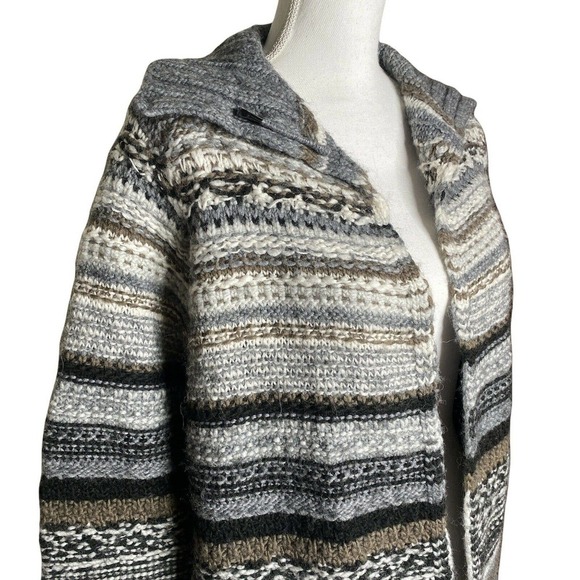 J Jill Sz S Gray Black Brown Striped Wool Alpaca Open Cardigan Sweater Lagenlook - Picture 3 of 10